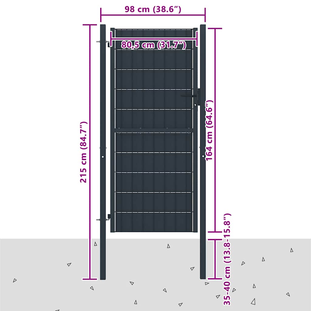 Vrata za ogradu PVC i čelik 100x164 cm antracit boje