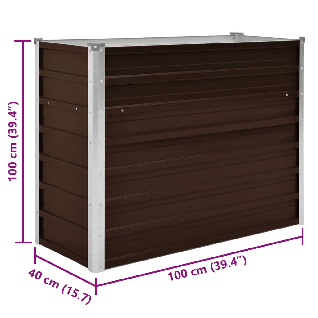 Povišena vrtna gredica smeđa 100 x 40 x 77 cm pocinčani čelik
