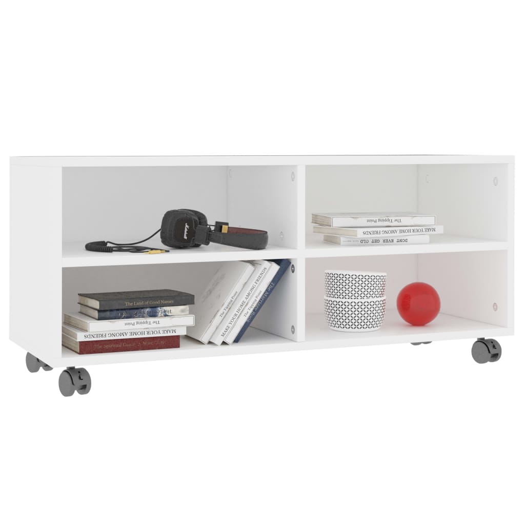 TV ormarić s kotačima bijeli 90 x 35 x 35 cm konstruirano drvo