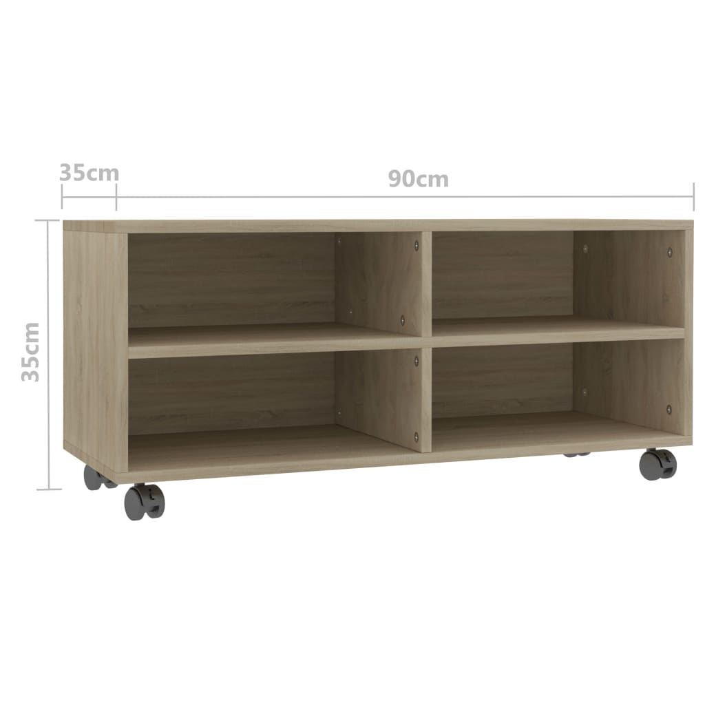 TV ormarić s kotačima boja hrasta 90x35x35 cm konstruirano drvo