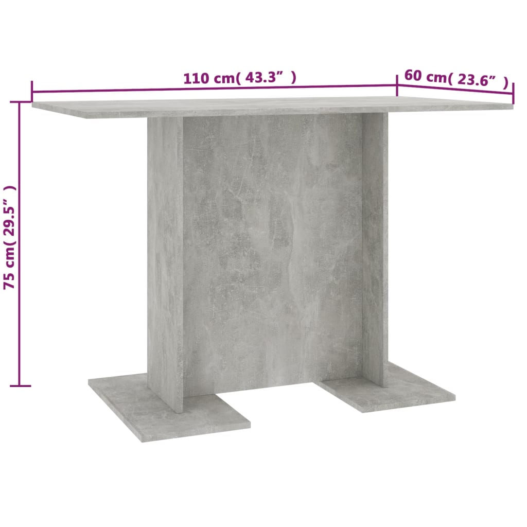 Blagovaonski stol siva boja betona 110 x 60 x 75 cm drvena
