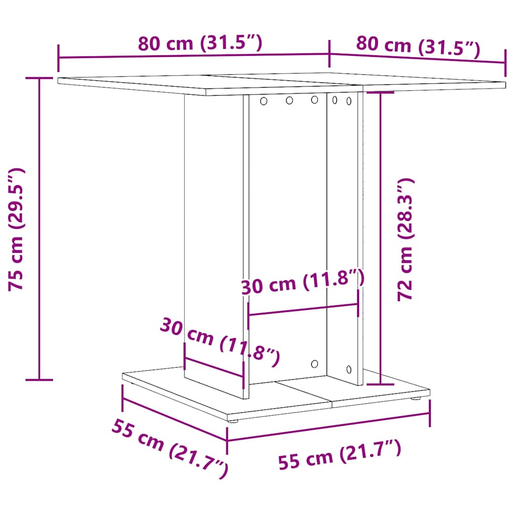 Blagovaonski stol boja betona 80 x 80 x 75 cm konstruirano drvo