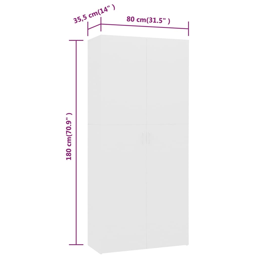 Ormarić za cipele bijeli 80 x 35,5 x 180 cm konstruirano drvo