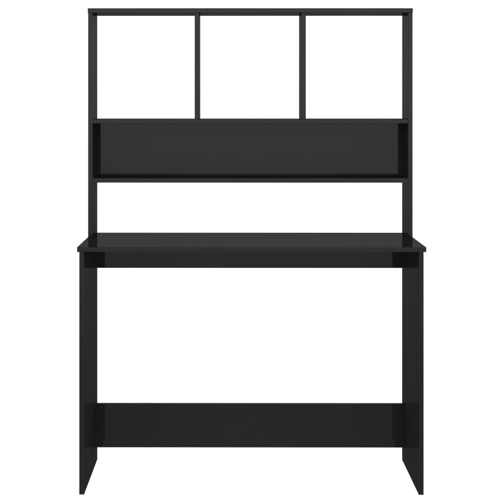 Radni stol s policama visoki sjaj crni 110x45x157 cm iverica