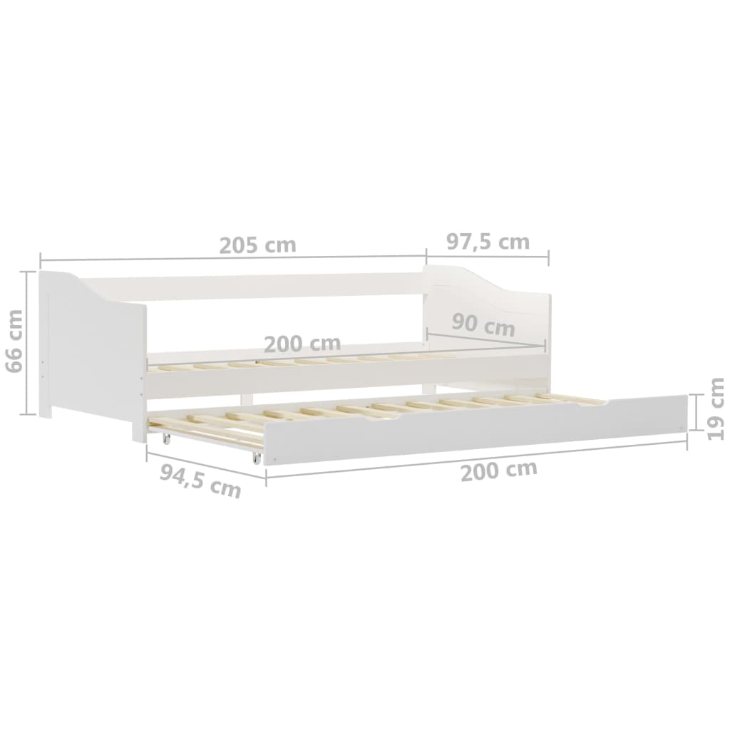 Okvir za krevet na razvlačenje od borovine bijeli 90 x 200 cm