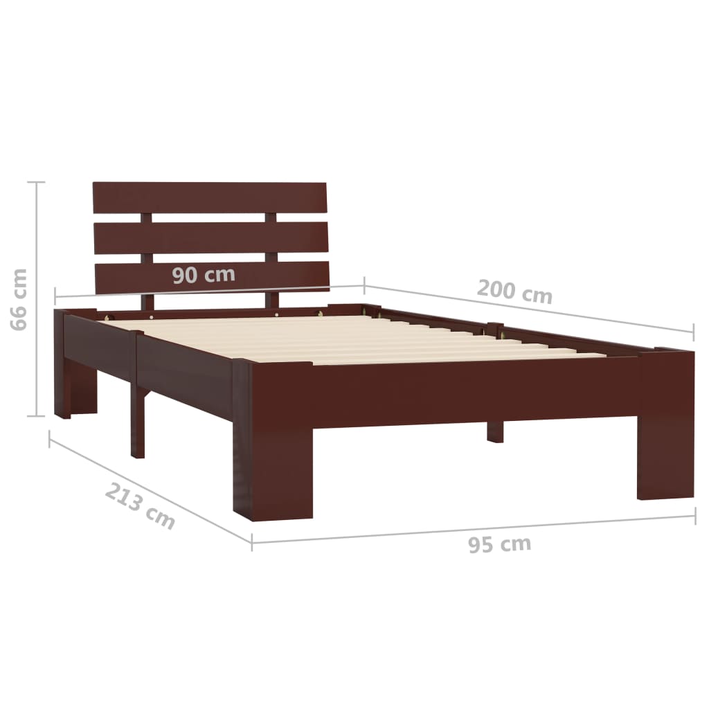 Okvir za krevet od masivne borovine tamnosmeđi 90 x 200 cm