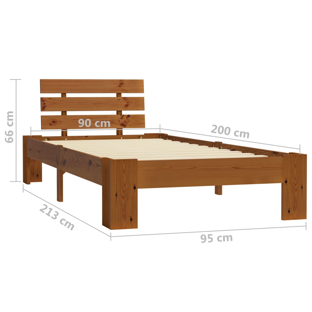 Okvir za krevet od masivne borovine boja meda 90 x 200 cm