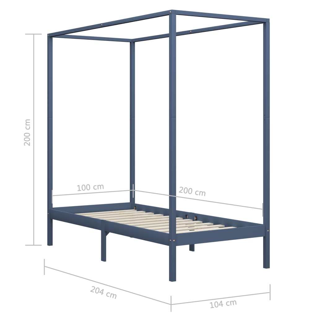 Okvir za krevet s baldahinom od borovine sivi 100 x 200 cm
