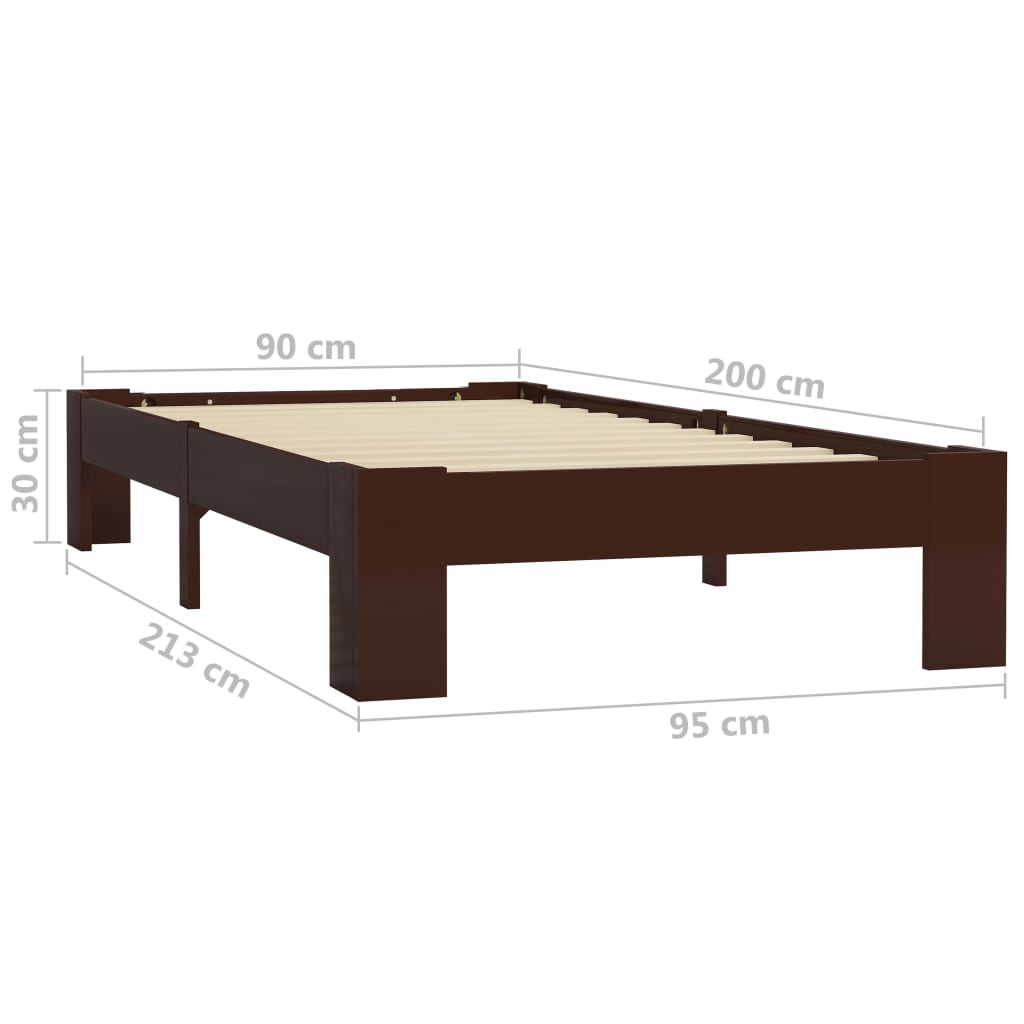 Okvir za krevet od masivne borovine tamnosmeđi 90 x 200 cm