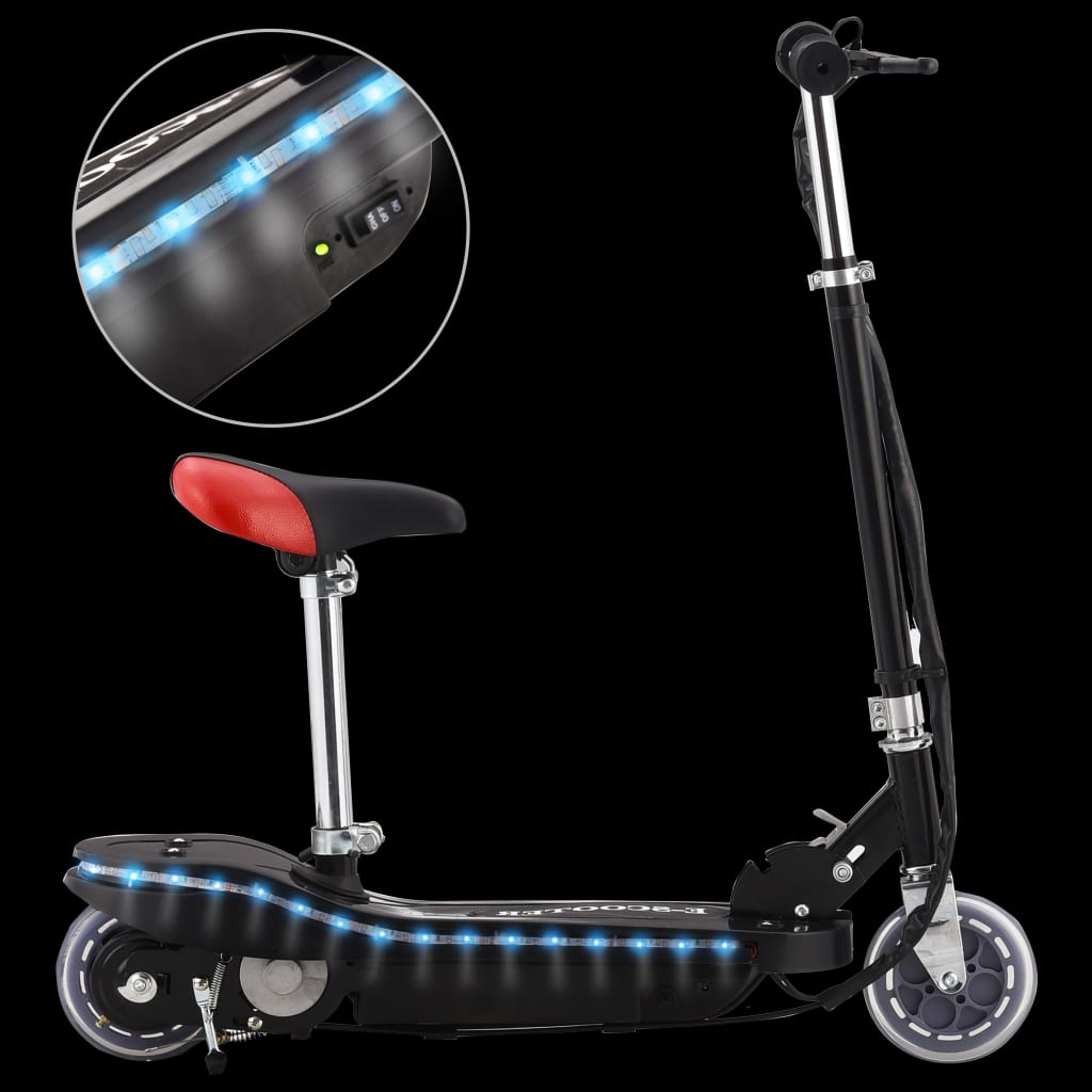 Dječji romobil sa sjedalom i LED svjetlima 120 W crni