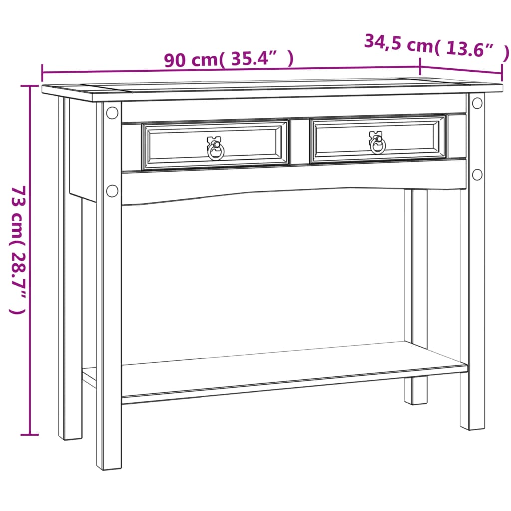 Konzolni stol borovina meksički stil Corona bijeli 90x34,5x73cm