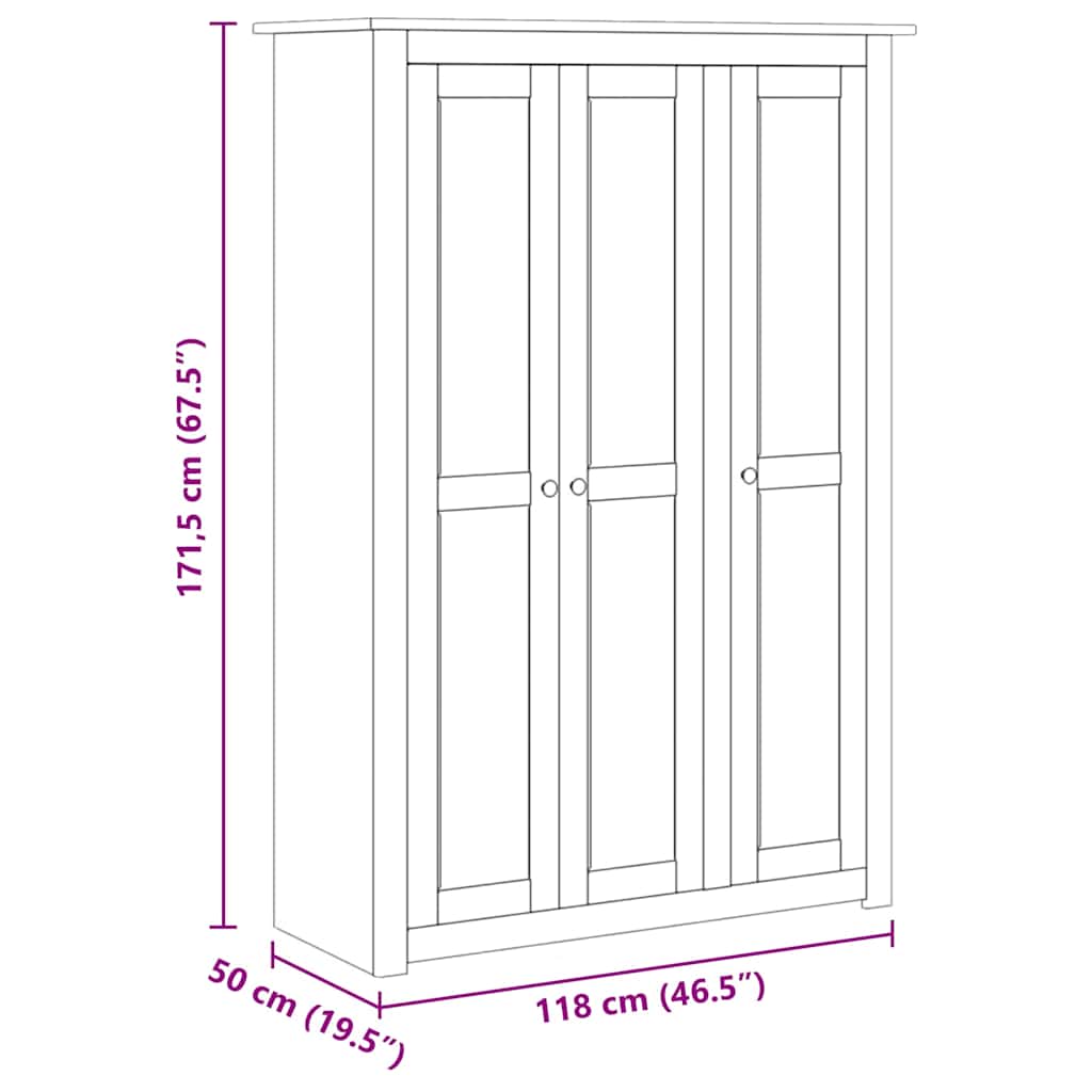 Ormar od borovine 3 vrata sivi 118x50x171,5 cm asortiman Panama