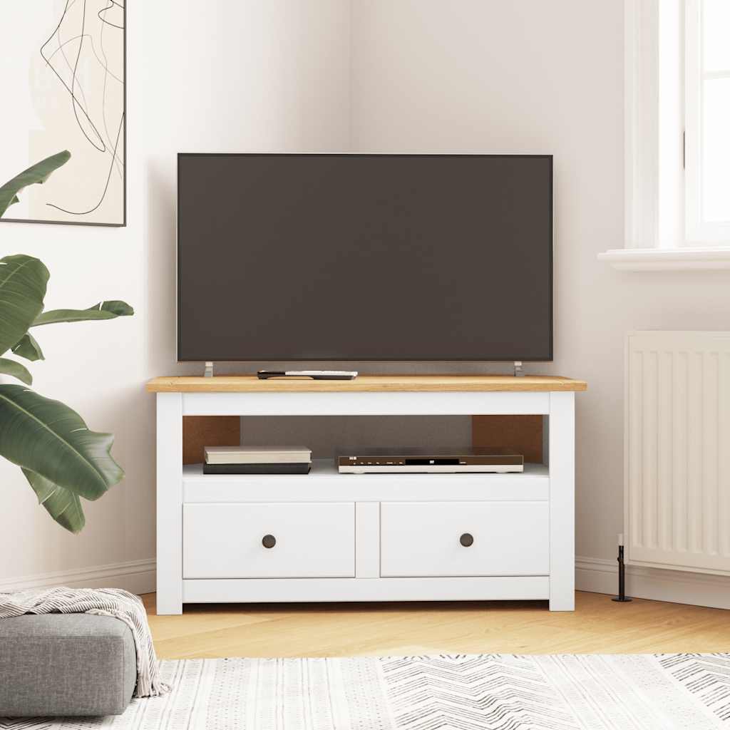 Kutni TV ormarić od borovine bijeli 93x49x49 cm Panama Range