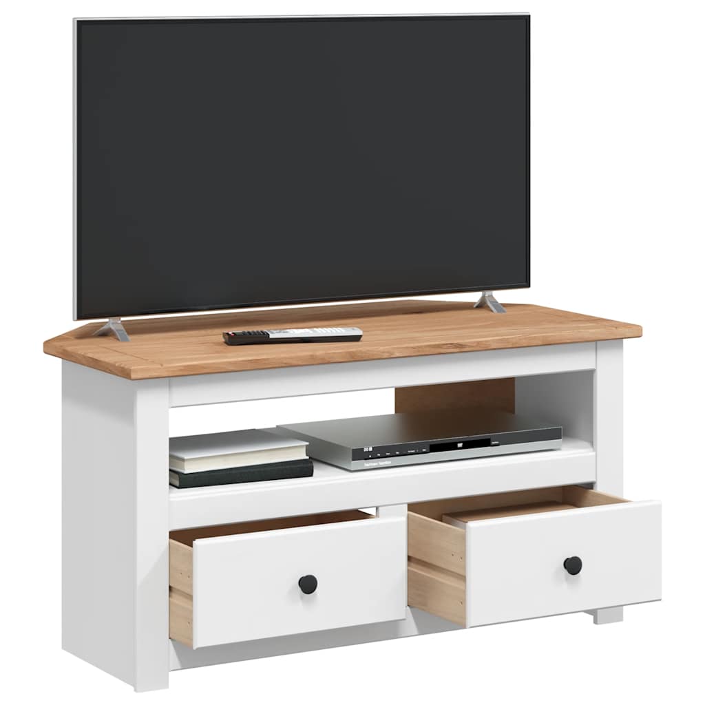 Kutni TV ormarić od borovine bijeli 93x49x49 cm Panama Range