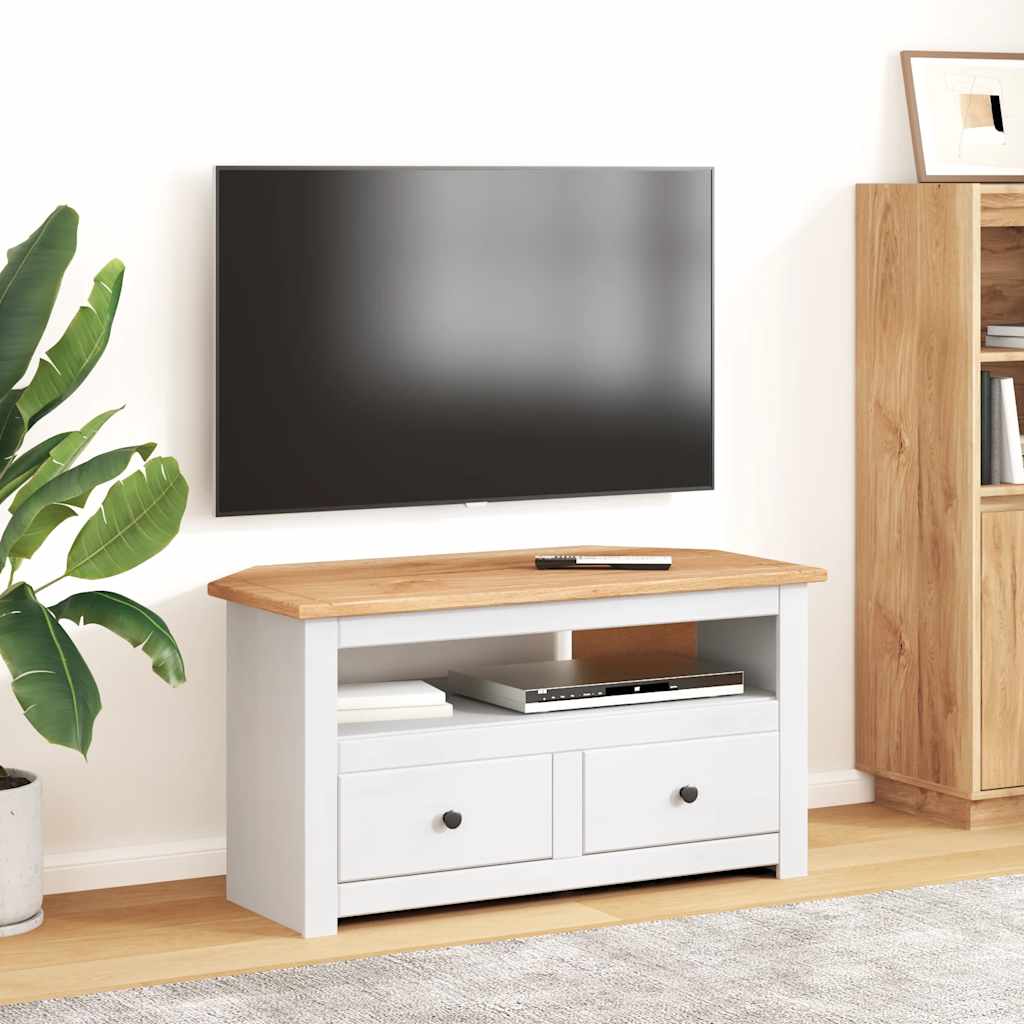 Kutni TV ormarić od borovine bijeli 93x49x49 cm Panama Range