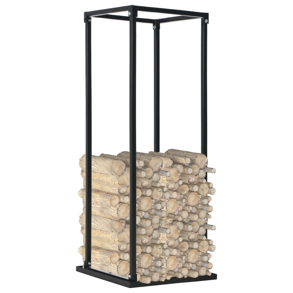 Stalak za drva za ogrjev s bazom crni 37 x 37 x 113 cm čelični