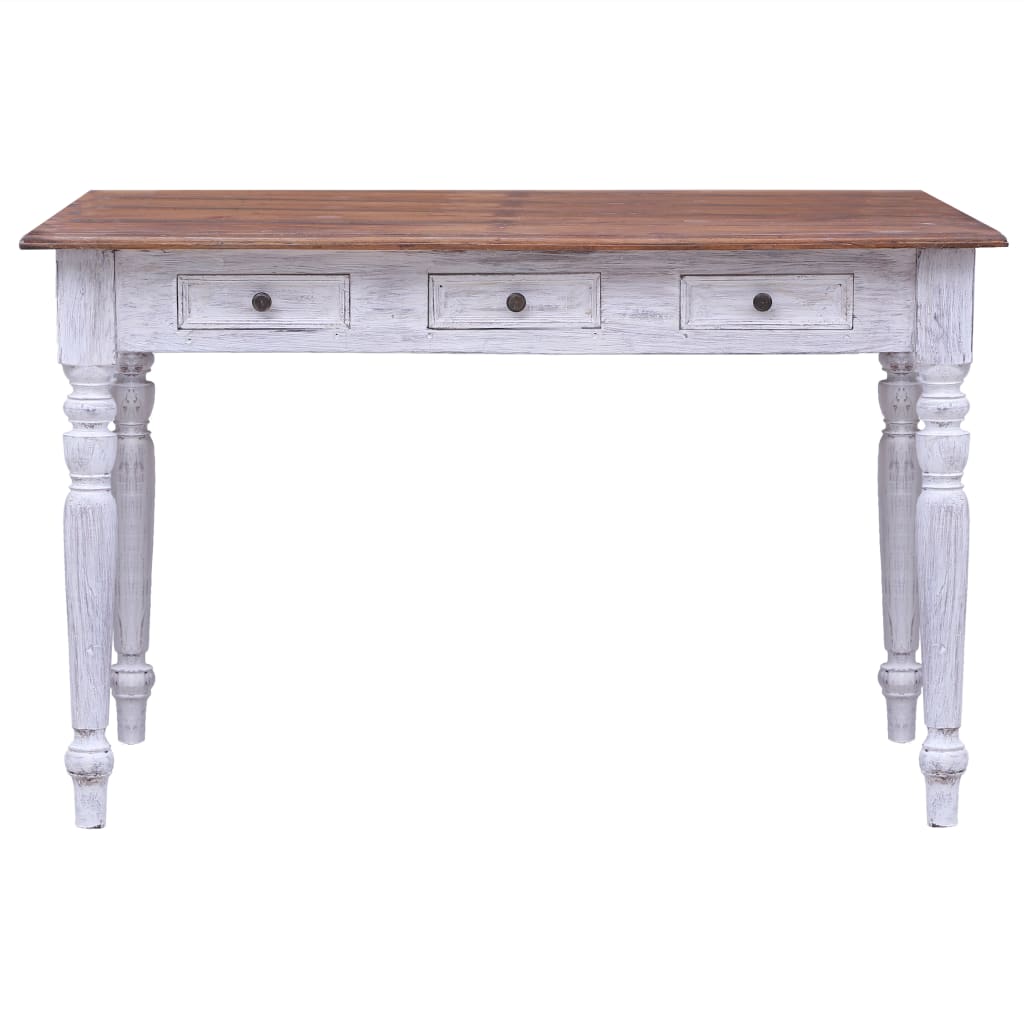 Radni stol s ladicama bijeli 117 x 57 x 75 cm masivni mahagonij