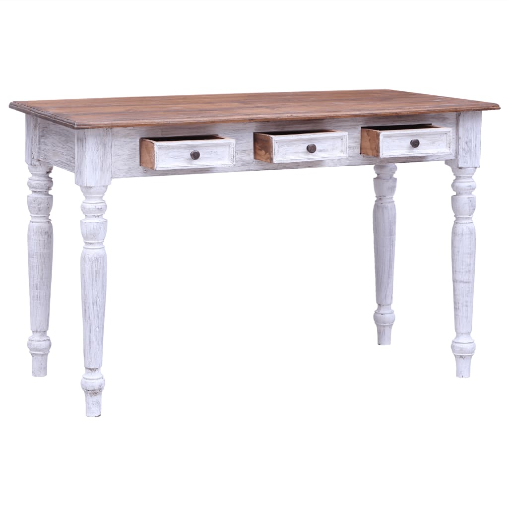 Radni stol s ladicama bijeli 117 x 57 x 75 cm masivni mahagonij