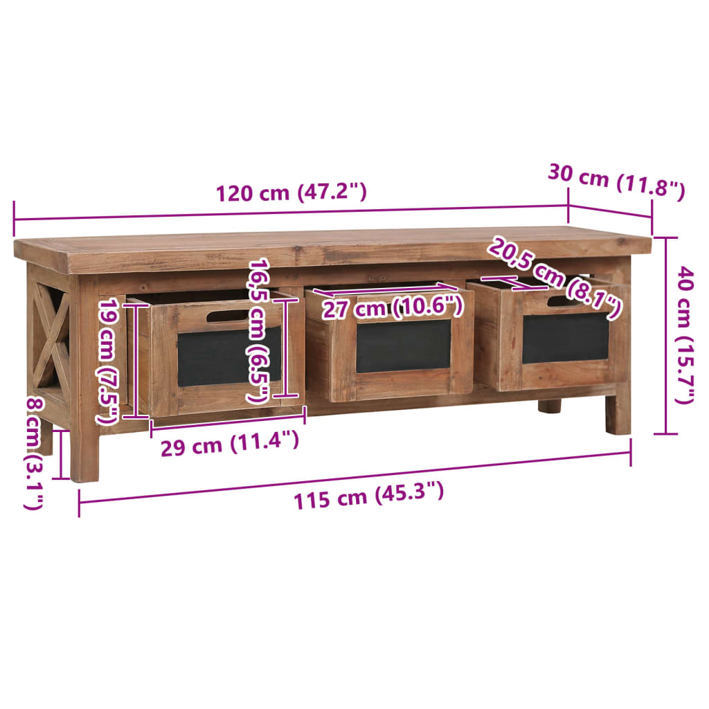 TV ormarić s 3 ladice 120x30x40 cm od masivnog drva mahagonija