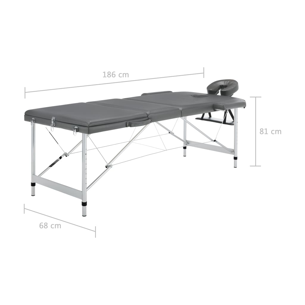 Masažni stol s 3 zone i aluminijskim okvirom antracit 186x68 cm