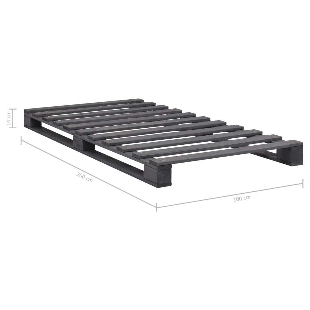 Okvir za krevet od paleta od masivne borovine sivi 100 x 200 cm