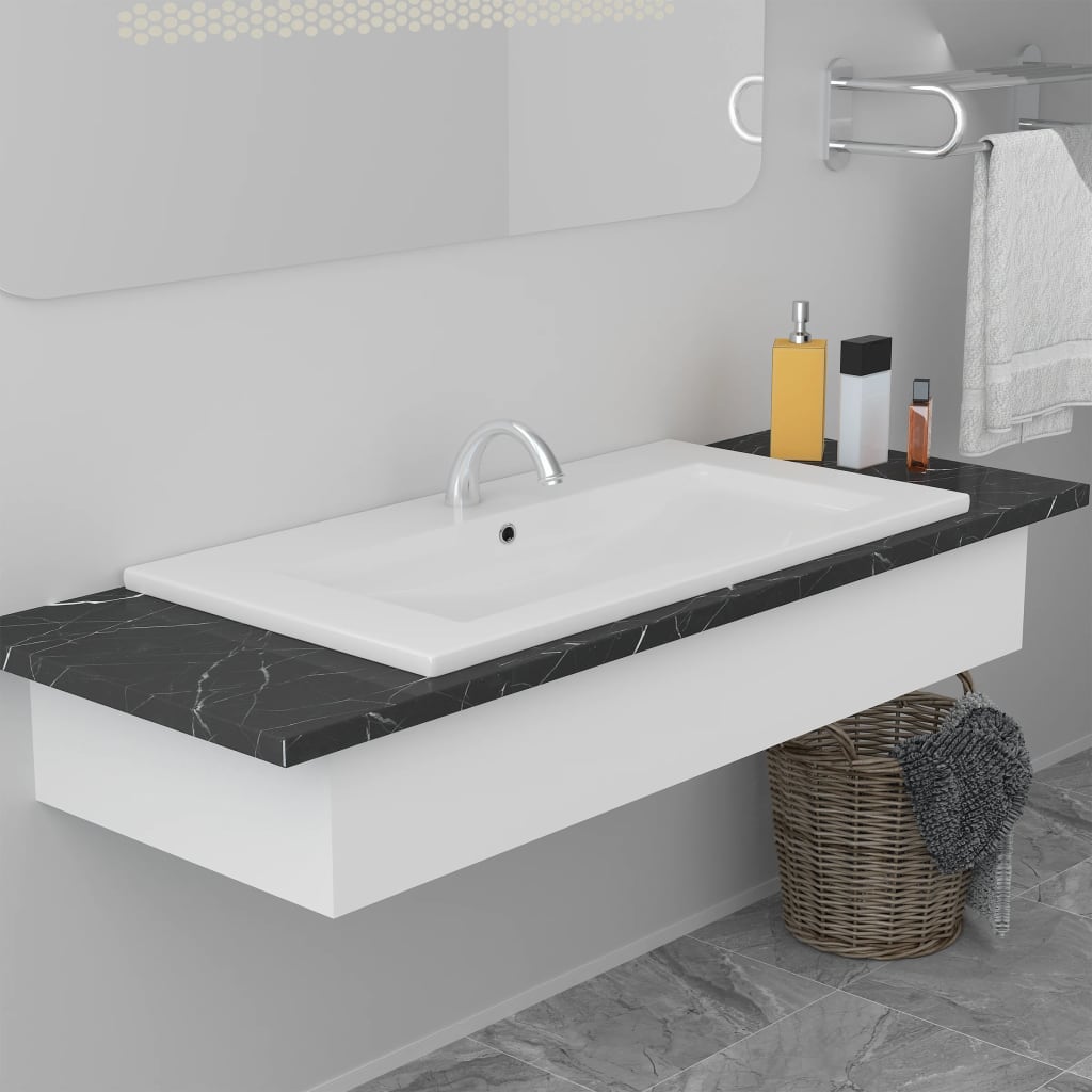 Ugradbeni umivaonik 91 x 39,5 x 18,5 cm keramički bijeli