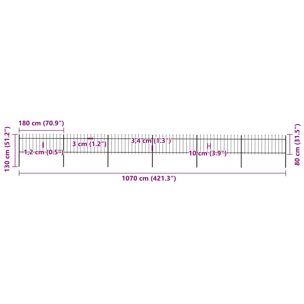 Vrtna ograda s vrhom koplja Čelik 1070x80 cm Crna