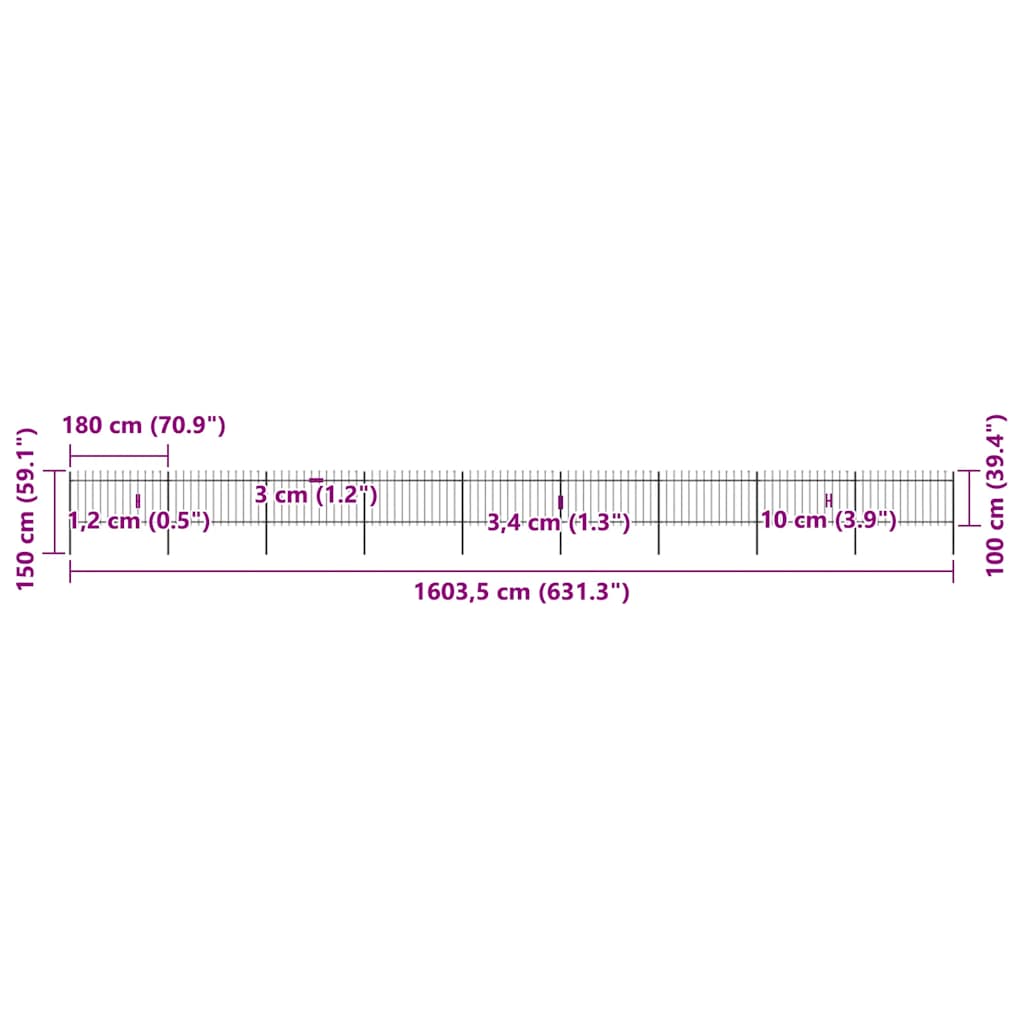 Vrtna ograda s vrhom koplja Čelik 1603,5x100 cm Crna