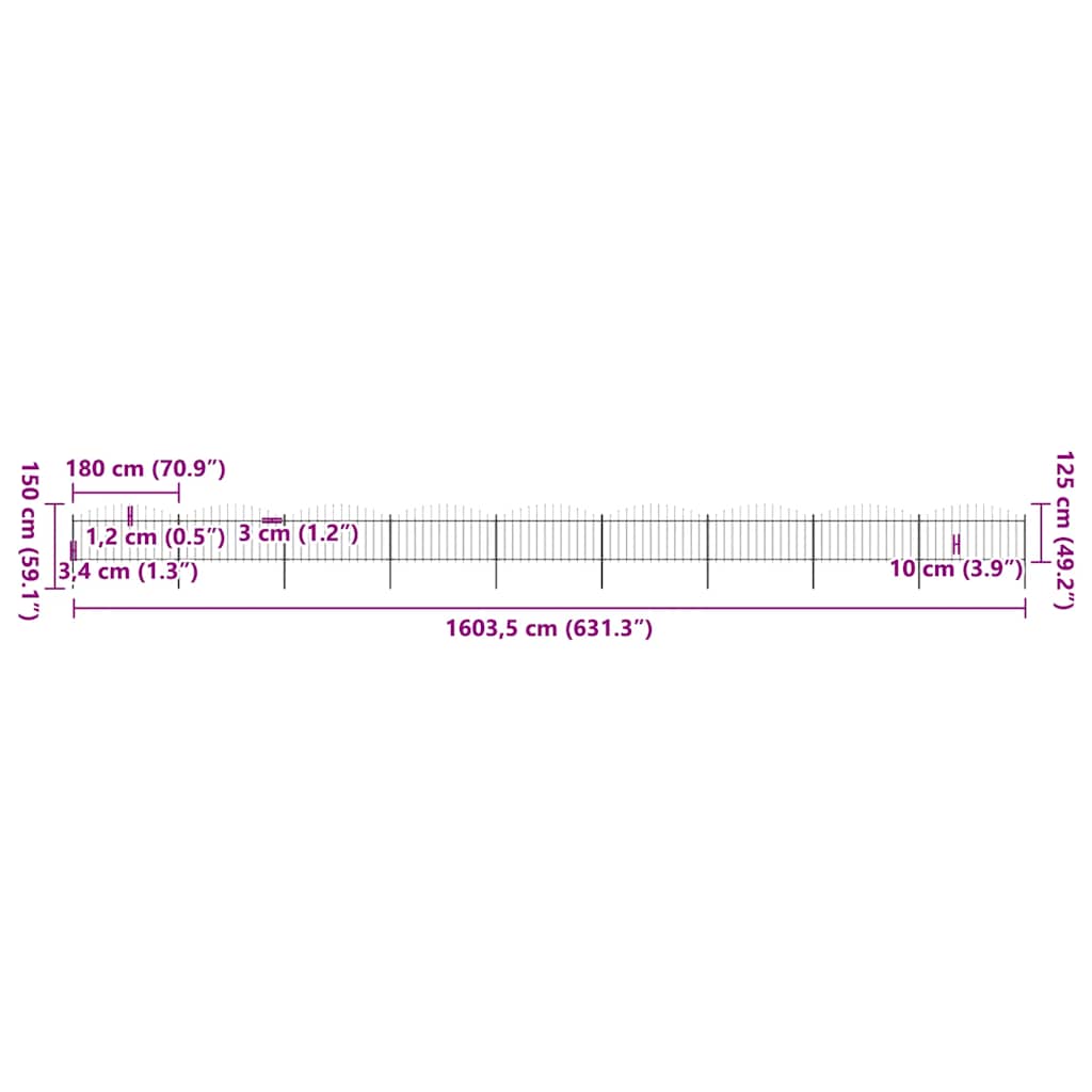 Vrtna ograda s vrhom koplja Čelik 1603,5x150 cm Crna