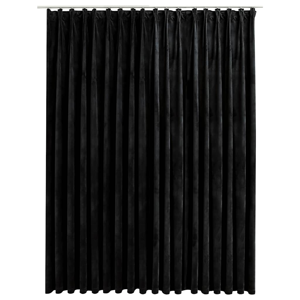 Zavjesa za zamračivanje s kukama baršunasta crna 290 x 245 cm