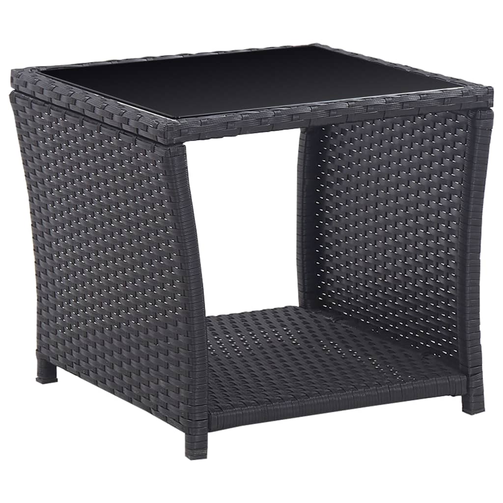 3-dijelni bistro set od poliratana s jastucima crni