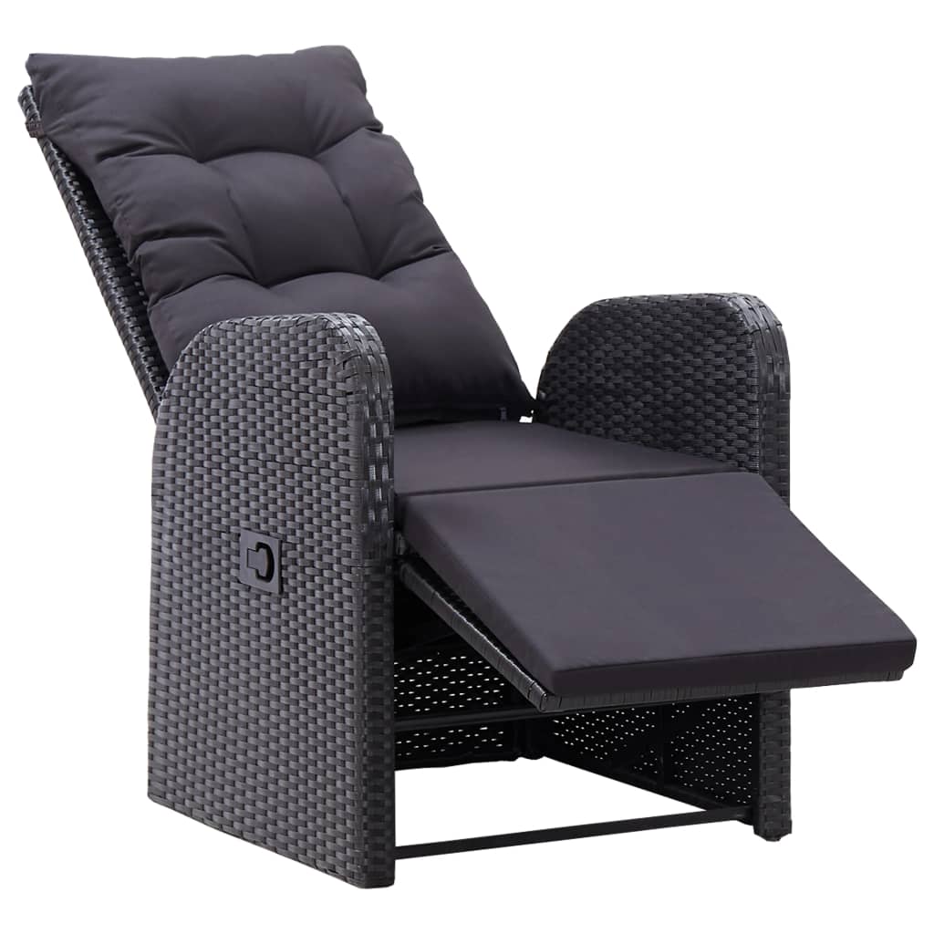 3-dijelni bistro set od poliratana s jastucima crni