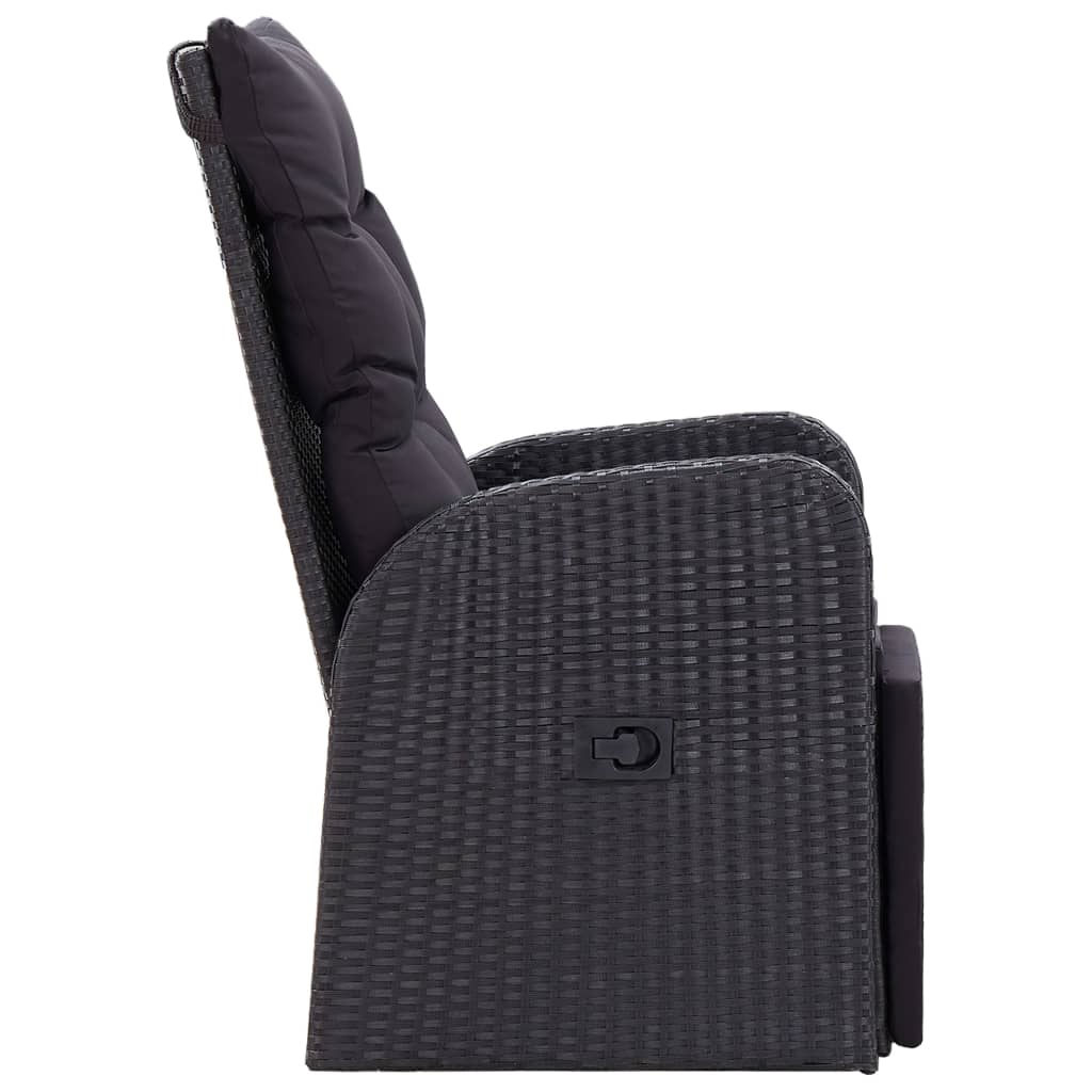3-dijelni bistro set od poliratana s jastucima crni