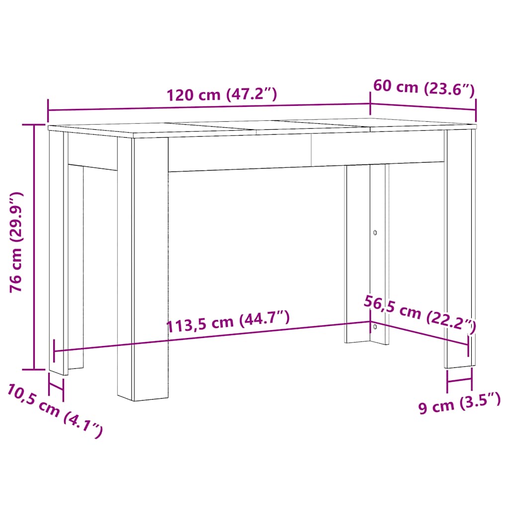 Blagovaonski stol bijeli 120 x 60 x 76 cm konstruirano drvo