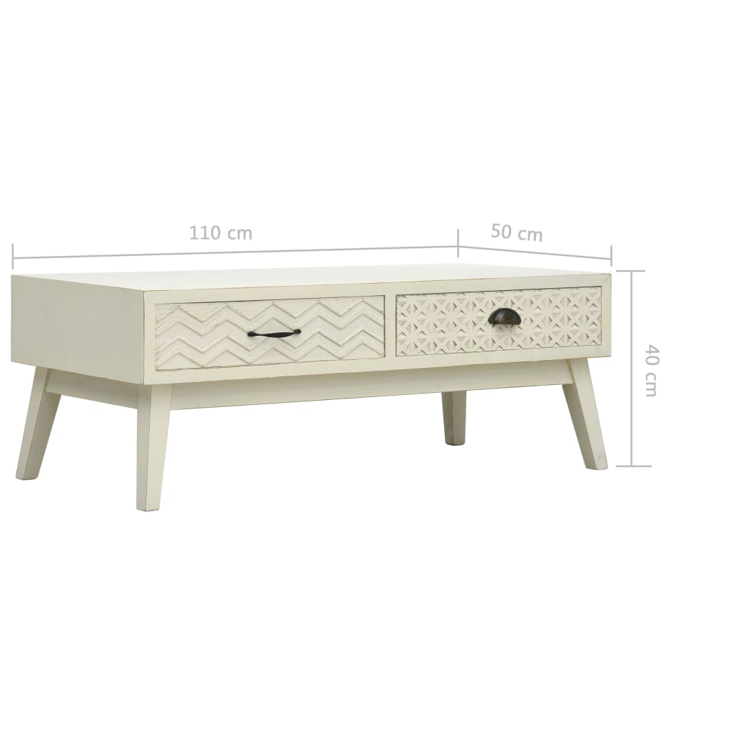 Stolić za kavu s 2 izrezbarene ladice sivi 110x50x40 cm drveni