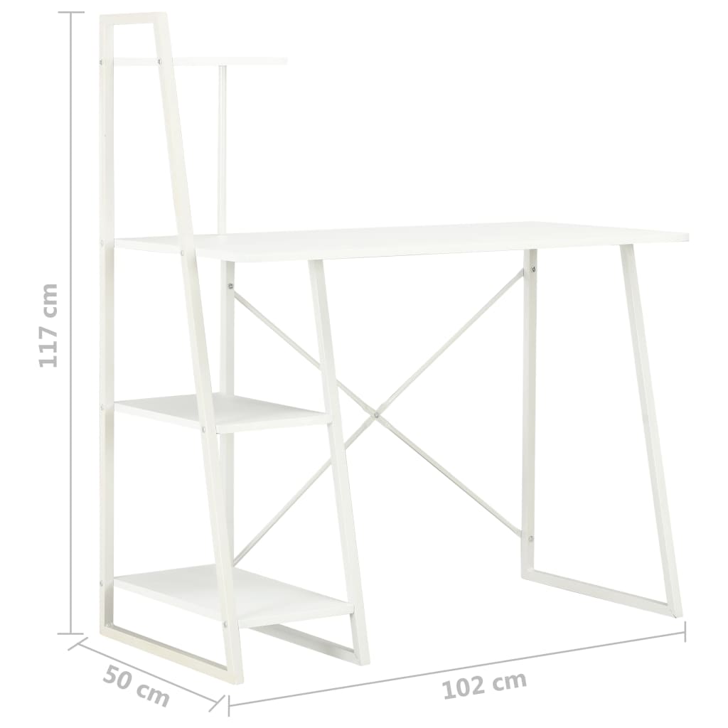 Radni stol s policama bijeli 102 x 50 x 117 cm