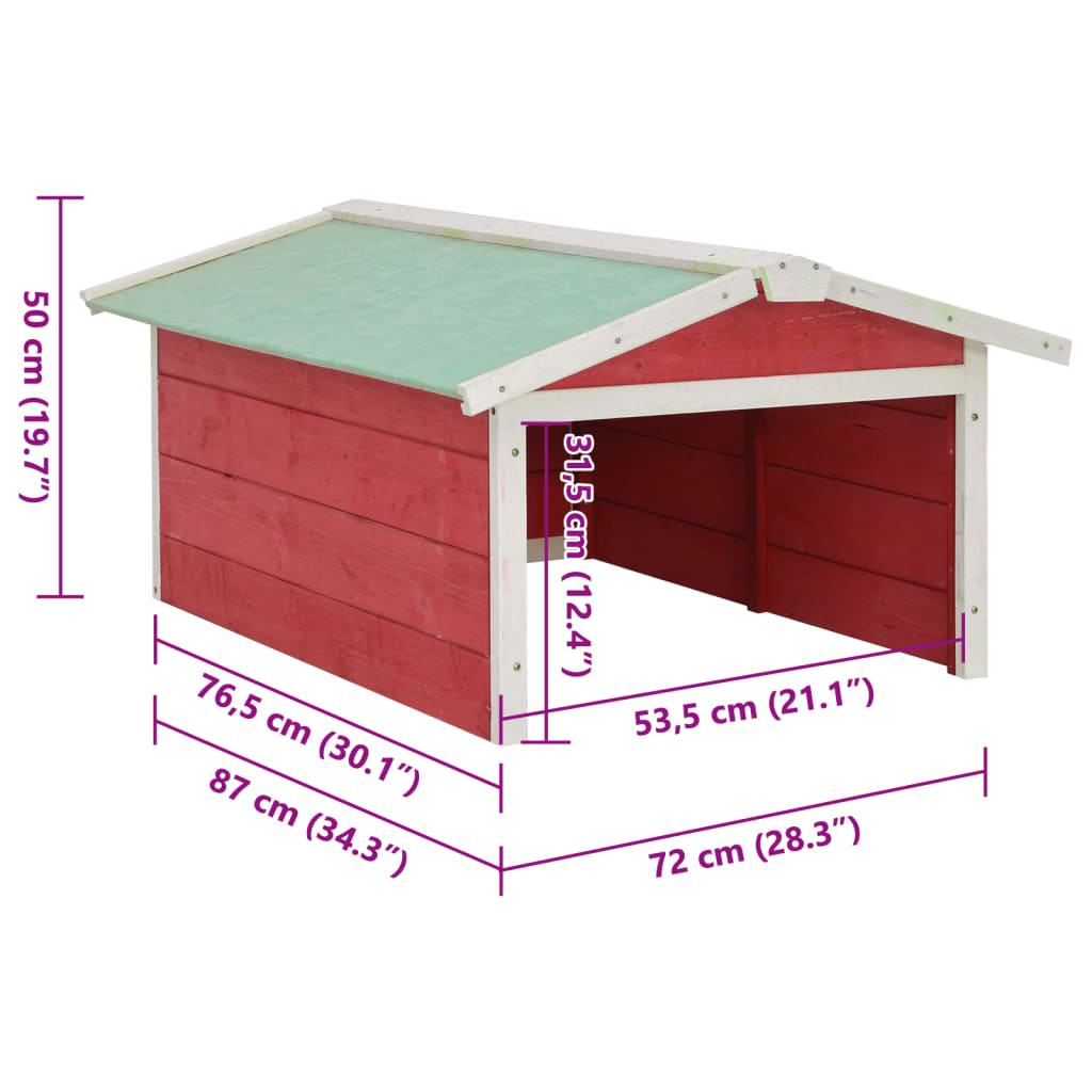 Garaža za robotsku kosilicu 72x87x50 cm crveno-bijela jelovina