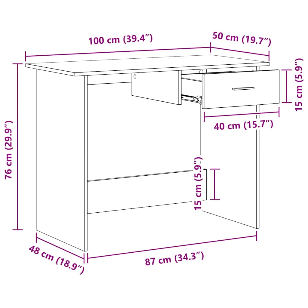 Radni stol crni 100 x 50 x 76 cm od konstruiranog drva