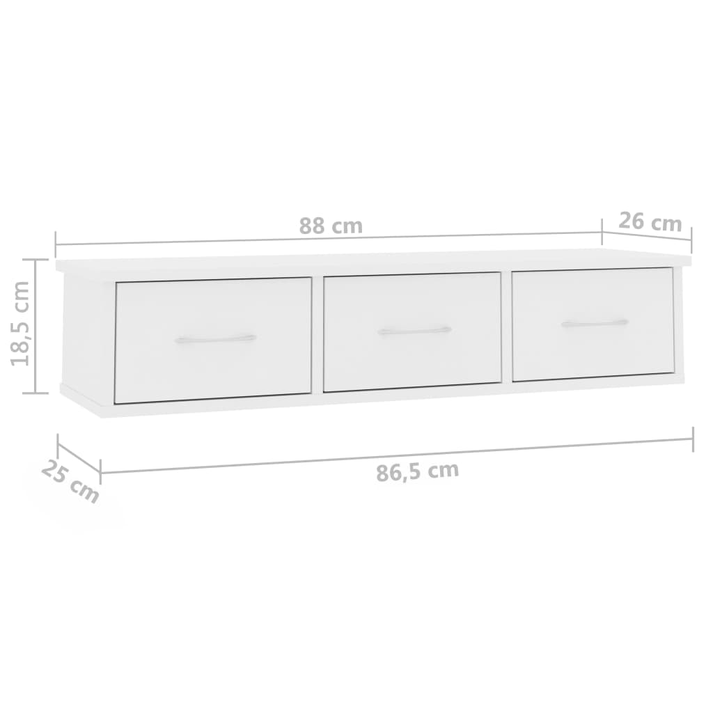 Zidna polica s ladicama bijela 88x26x18,5 cm konstruirano drvo