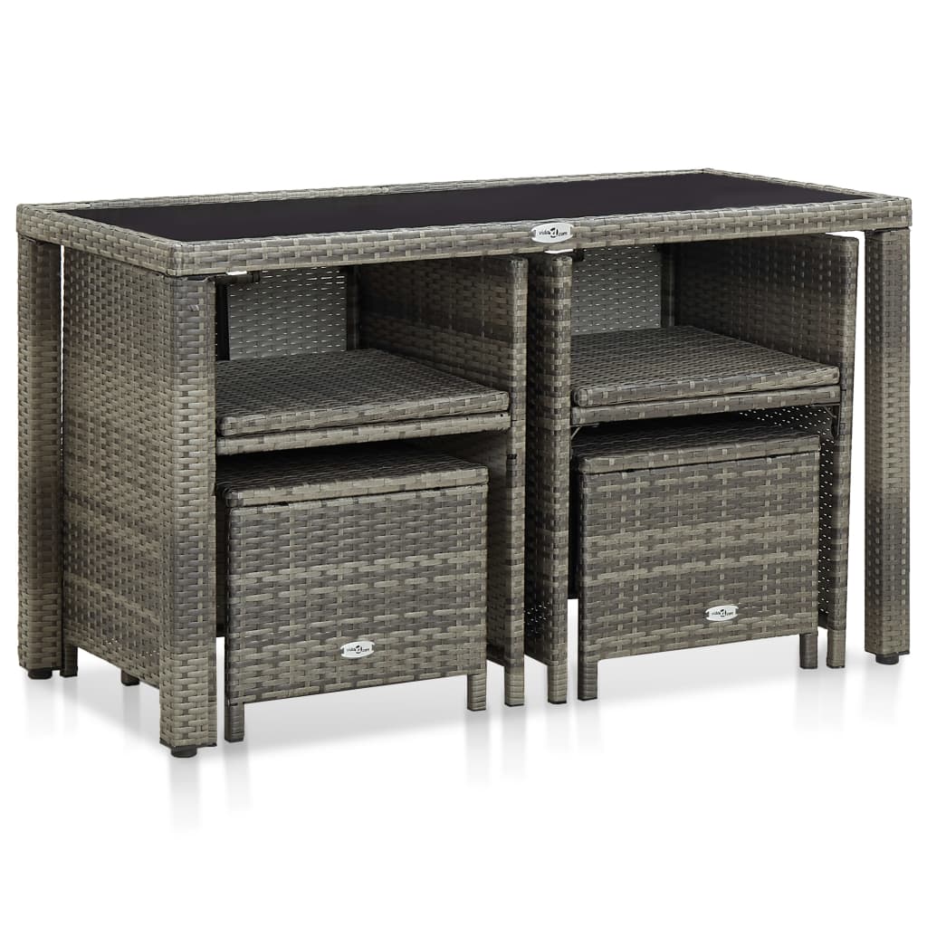 5-dijelni vrtni blagovaonski set od poliratana s jastucima sivi