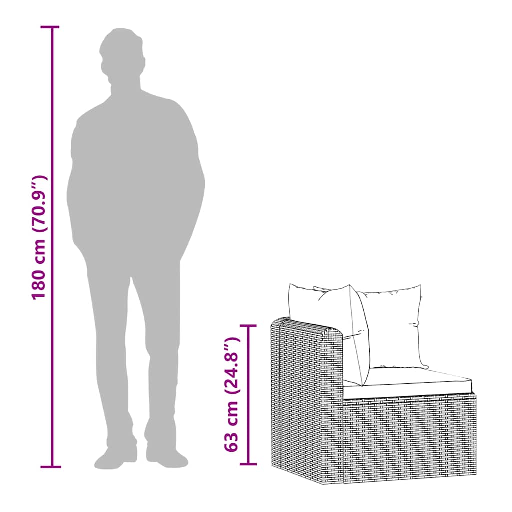 7-dijelna vrtna garnitura od poliratana s jastucima crna