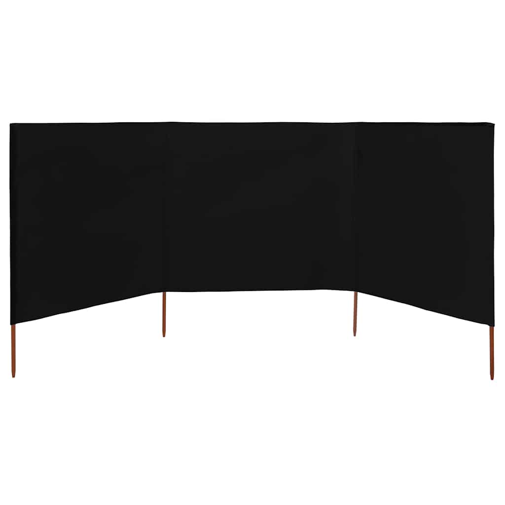 Vjetrobran s 3 panela od tkanine 400 x 120 cm crni