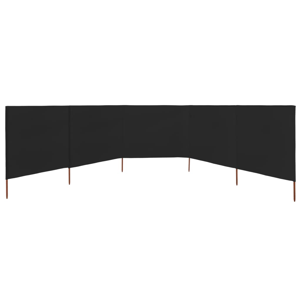Vjetrobran s 5 panela od tkanine 600 x 120 cm crni