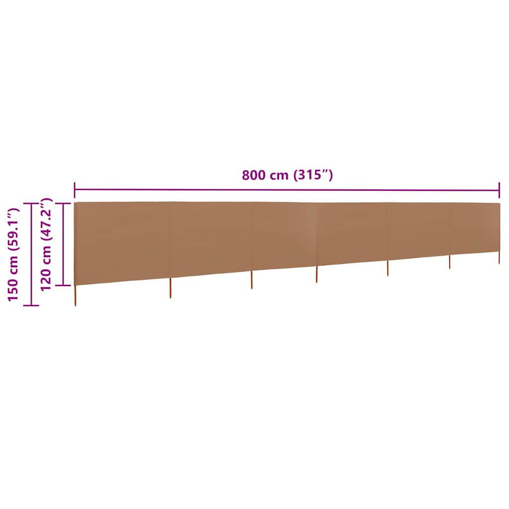 Vjetrobran sa 6 panela od tkanine 800 x 120 cm smeđe-sivi