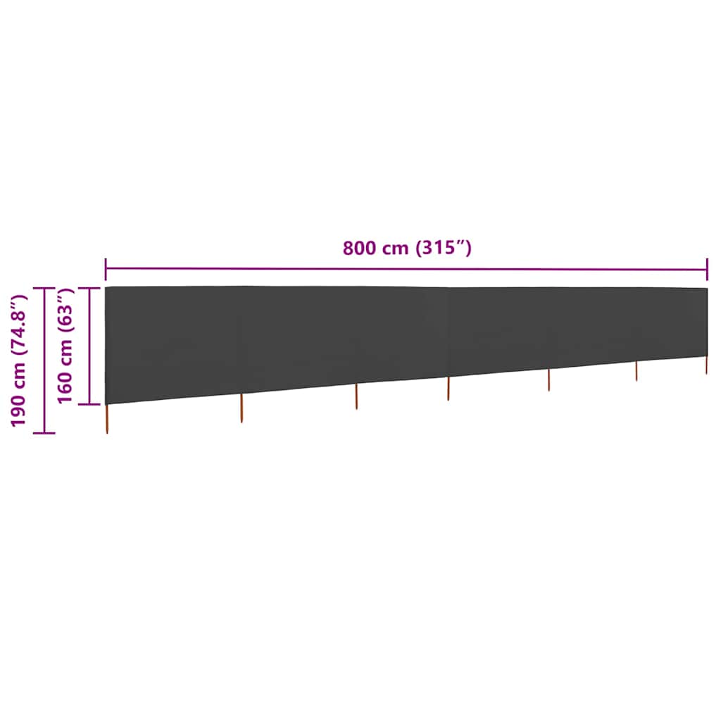 Vjetrobran sa 6 panela od tkanine 800 x 160 cm antracit