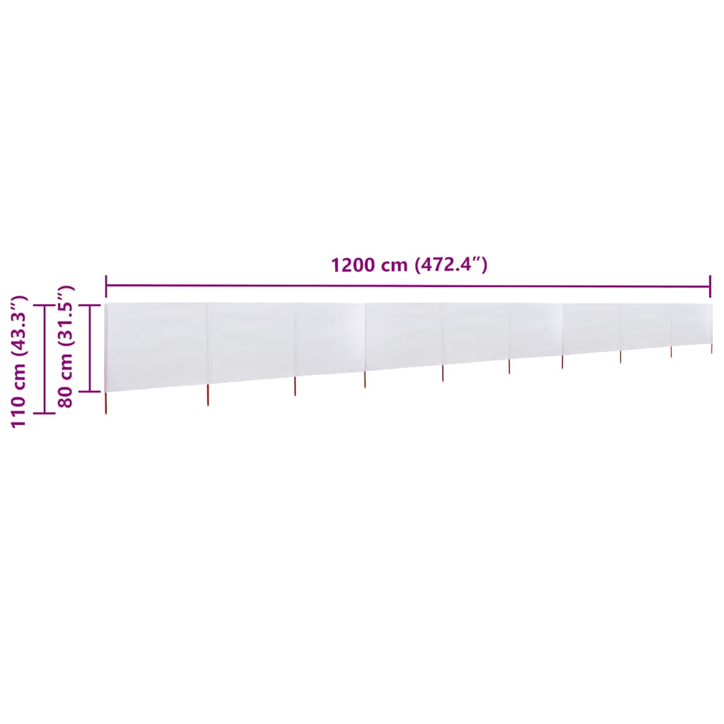 Vjetrobran s 9 panela od tkanine 1200 x 80 cm pješčano bijeli