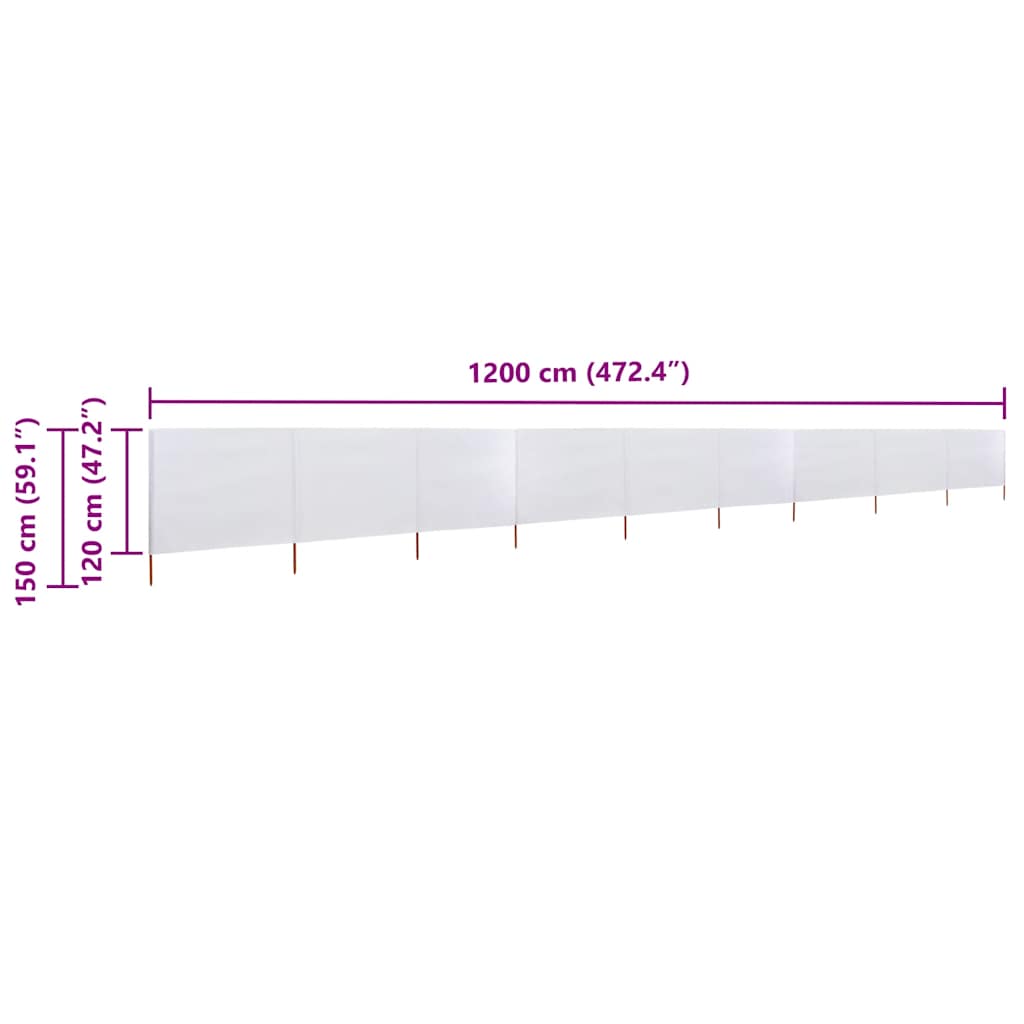Vjetrobran s 9 panela od tkanine 1200 x 120 cm pješčano bijeli