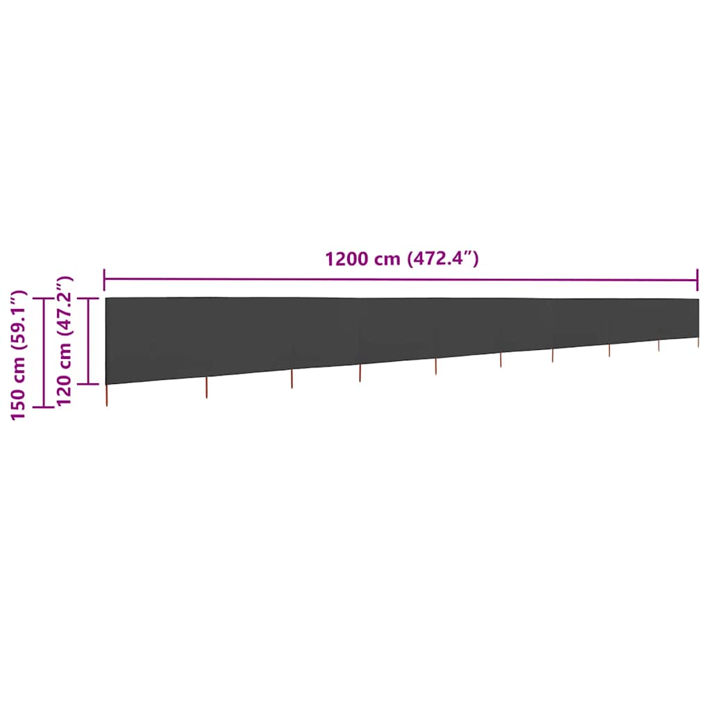Vjetrobran s 9 panela od tkanine 1200 x 120 cm antracit