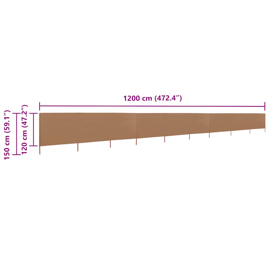 Vjetrobran s 9 panela od tkanine 1200 x 120 cm smeđe-sivi
