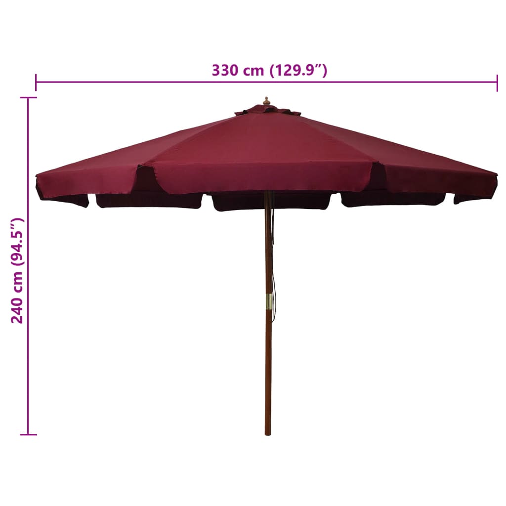 Vrtni suncobran s drvenom šipkom 330 cm bordo